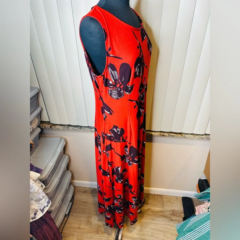 R & B Collection Red Black Floral Sleeveless Maxi Dress Size XL NEW